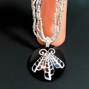 Multi Strand Seed Bead Necklace Statement Pendant